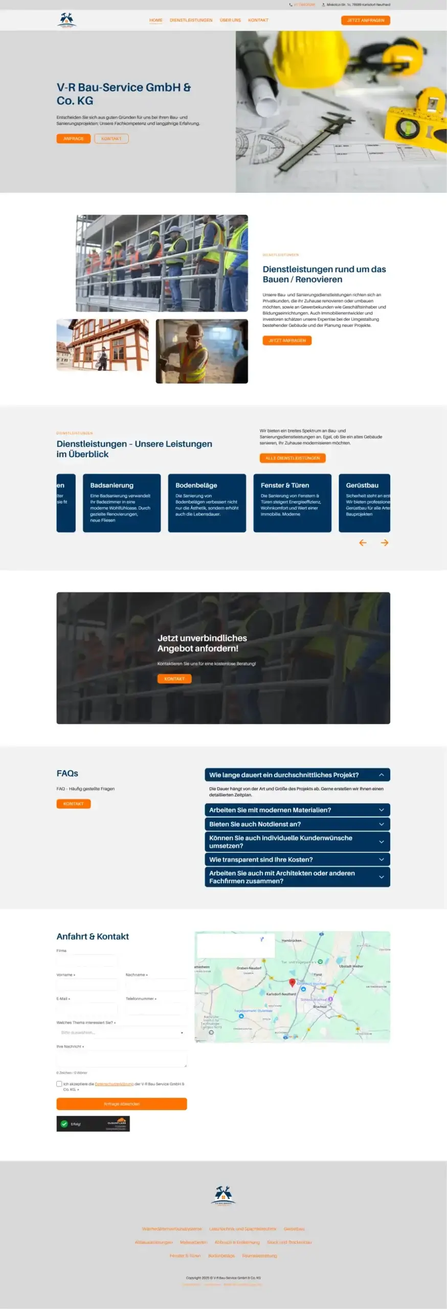 Webseite V-R Bau-Service GmbH, gestaltet von MaWe Design